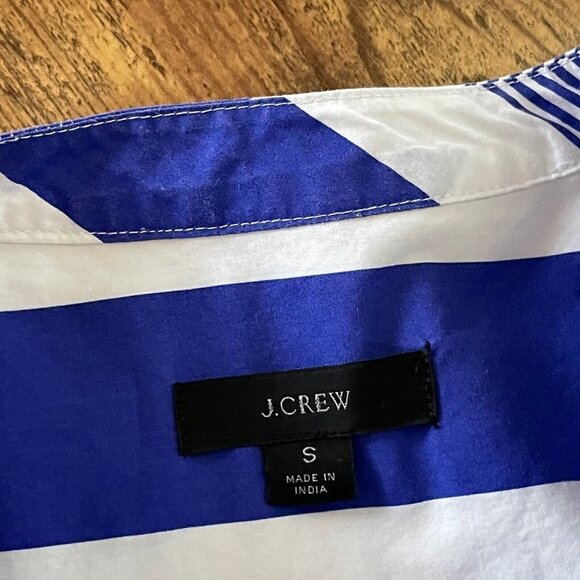 J Crew Button Front Cotton Poplin Tunic Top Womens Sz S Blue White Stripe Preppy - Picture 5 of 5